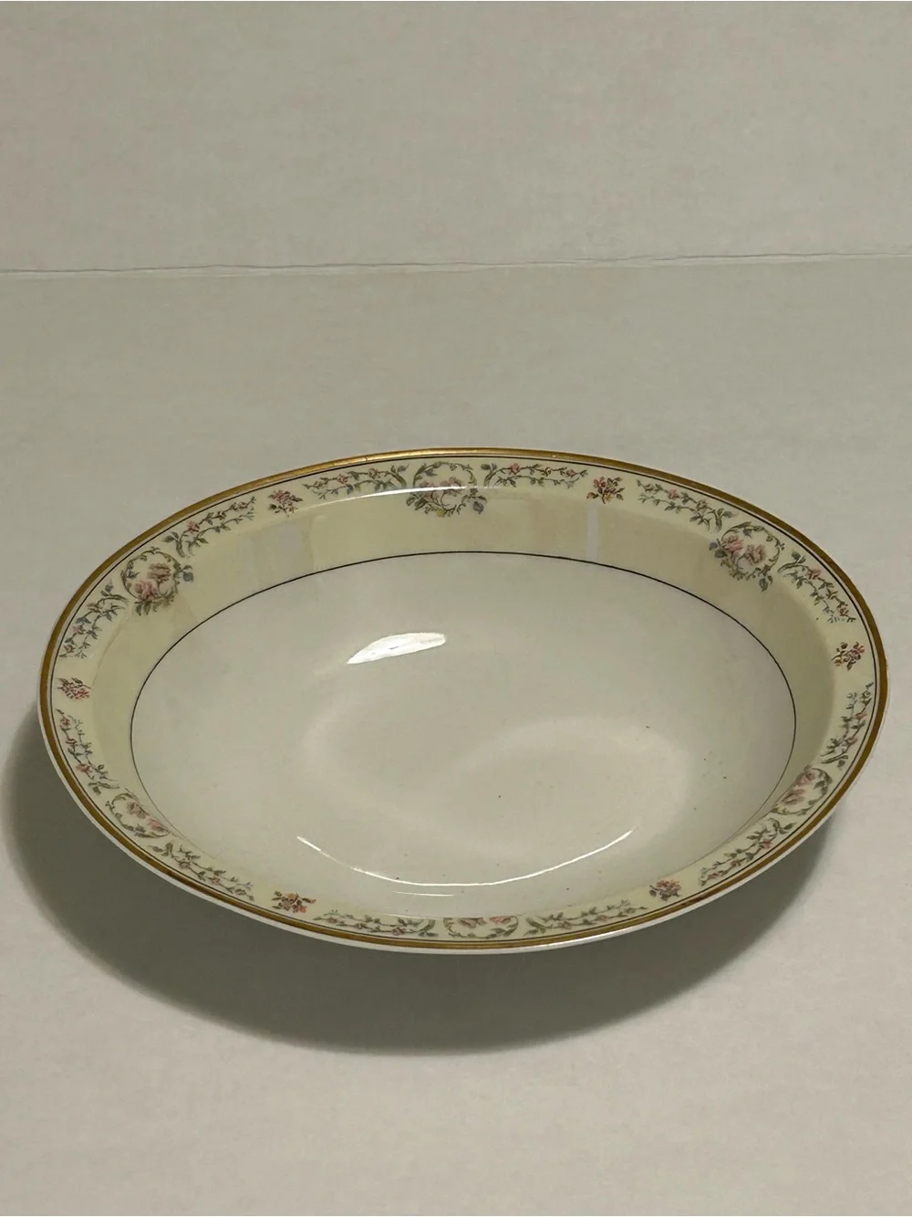 Haviland Ivory Dinner Bowl with Pink Rose and Gold Trim “Antoinette” Pattern